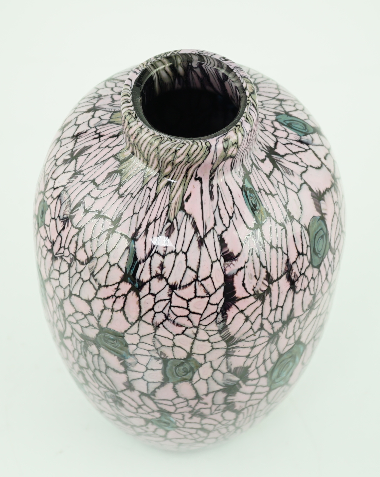 Vittorio Ferro (1932-2012) A Murano glass Murrine vase, decorated with grey roses on a pink ground, unsigned, 27cm, Please note this lot attracts an additional import tax of 20% on the hammer price